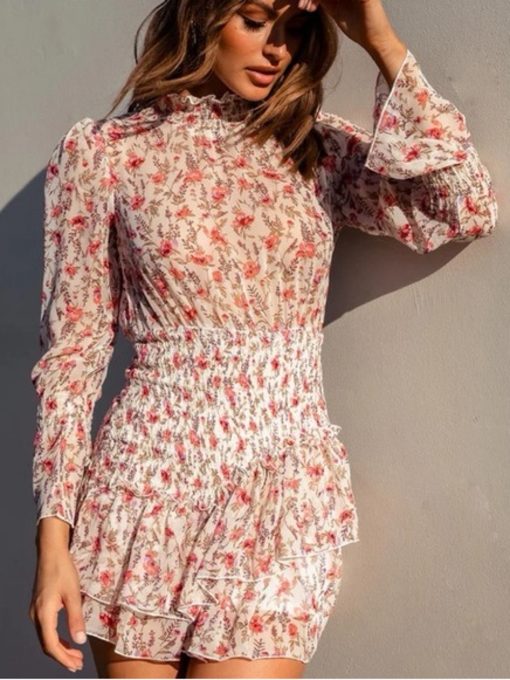 Princess Polly Guetta Floral Mini Dress Smocked Waist Ruffle Hem Size 4 NWOT
